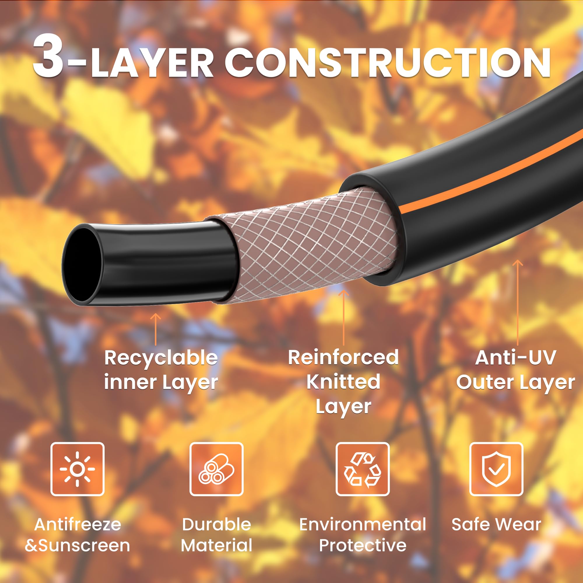 Giraffe Tools lightweight hybrid hose is easy to maneuver around shrubs and beds.
