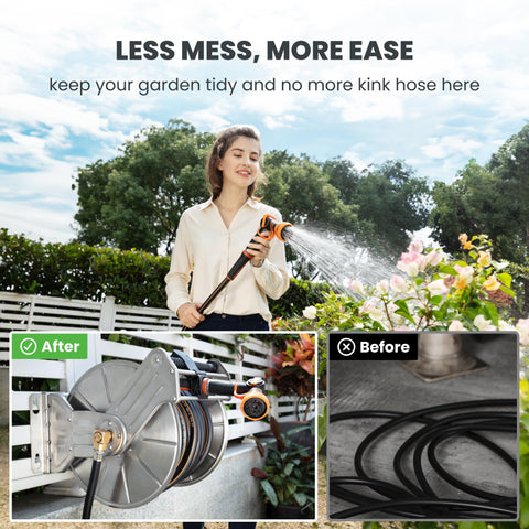 Giraffe Tools 100 ft hybrid hose pre-installed for broad reach.