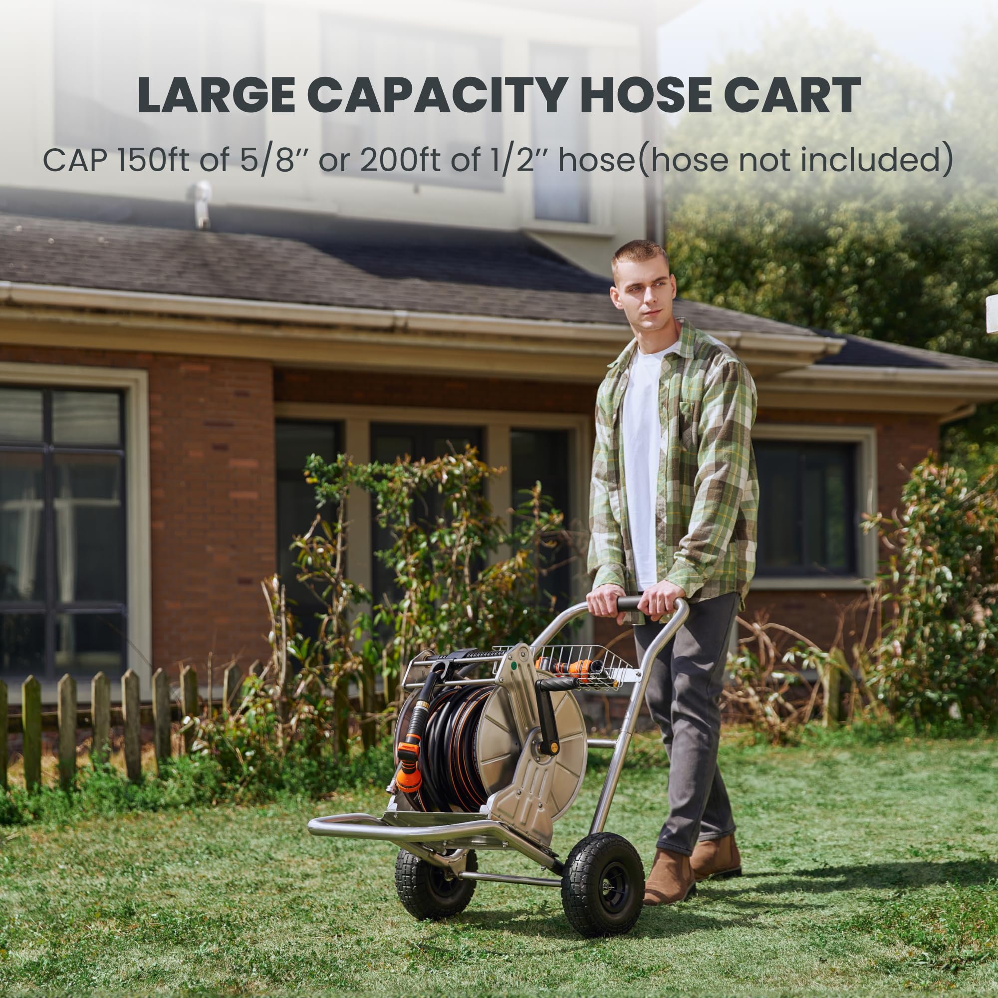 Giraffe Tools cart holds up to 150ft of 5/8 hose or 200ft of 1/2 hose