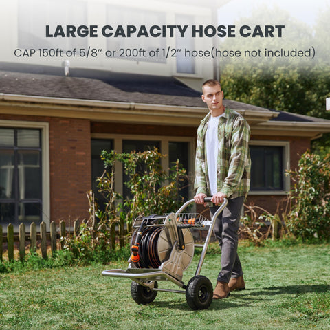 Giraffe Tools cart holds up to 150ft of 5/8 hose or 200ft of 1/2 hose