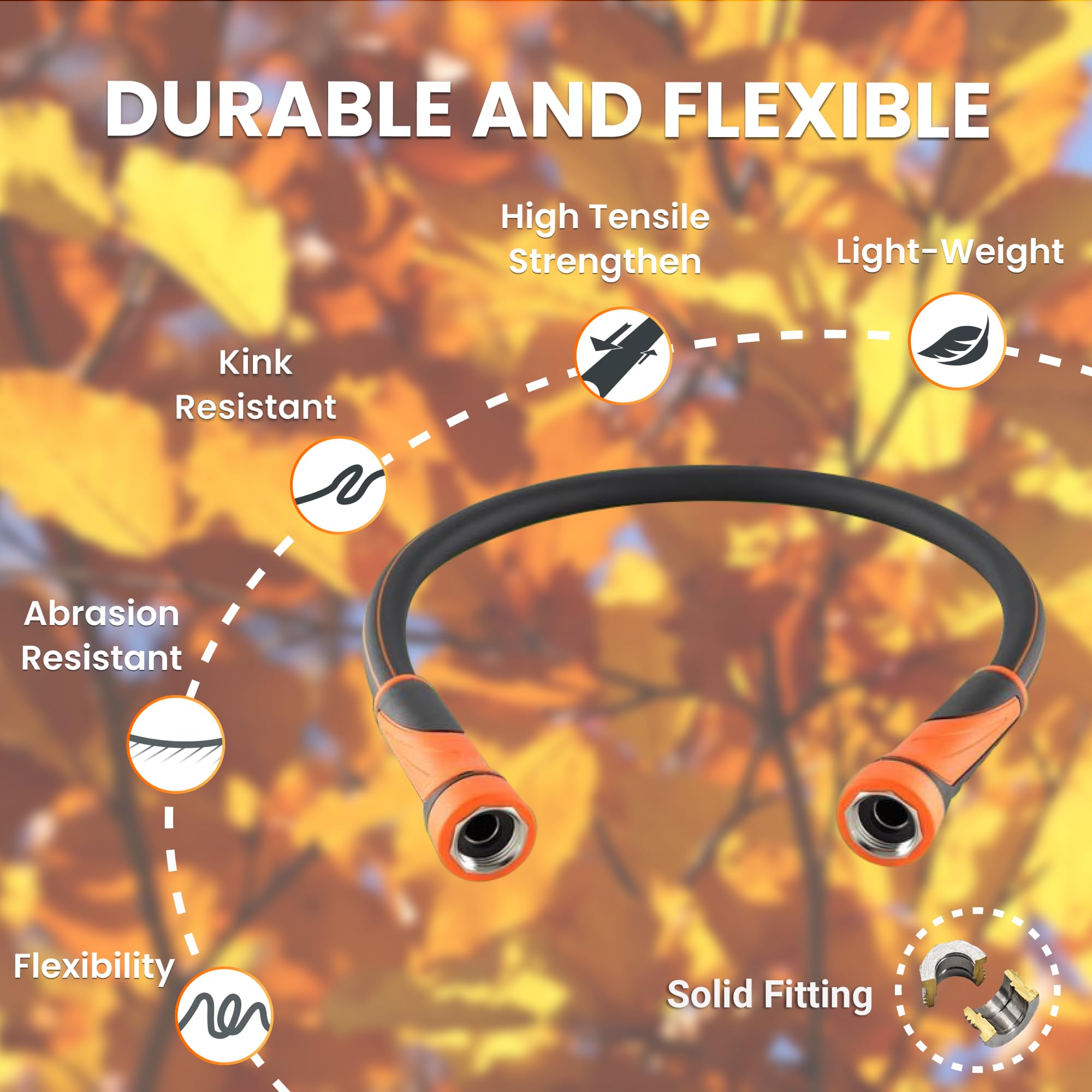 Giraffe Tools hose swivel handle provides free rotation to prevent twisting during watering.