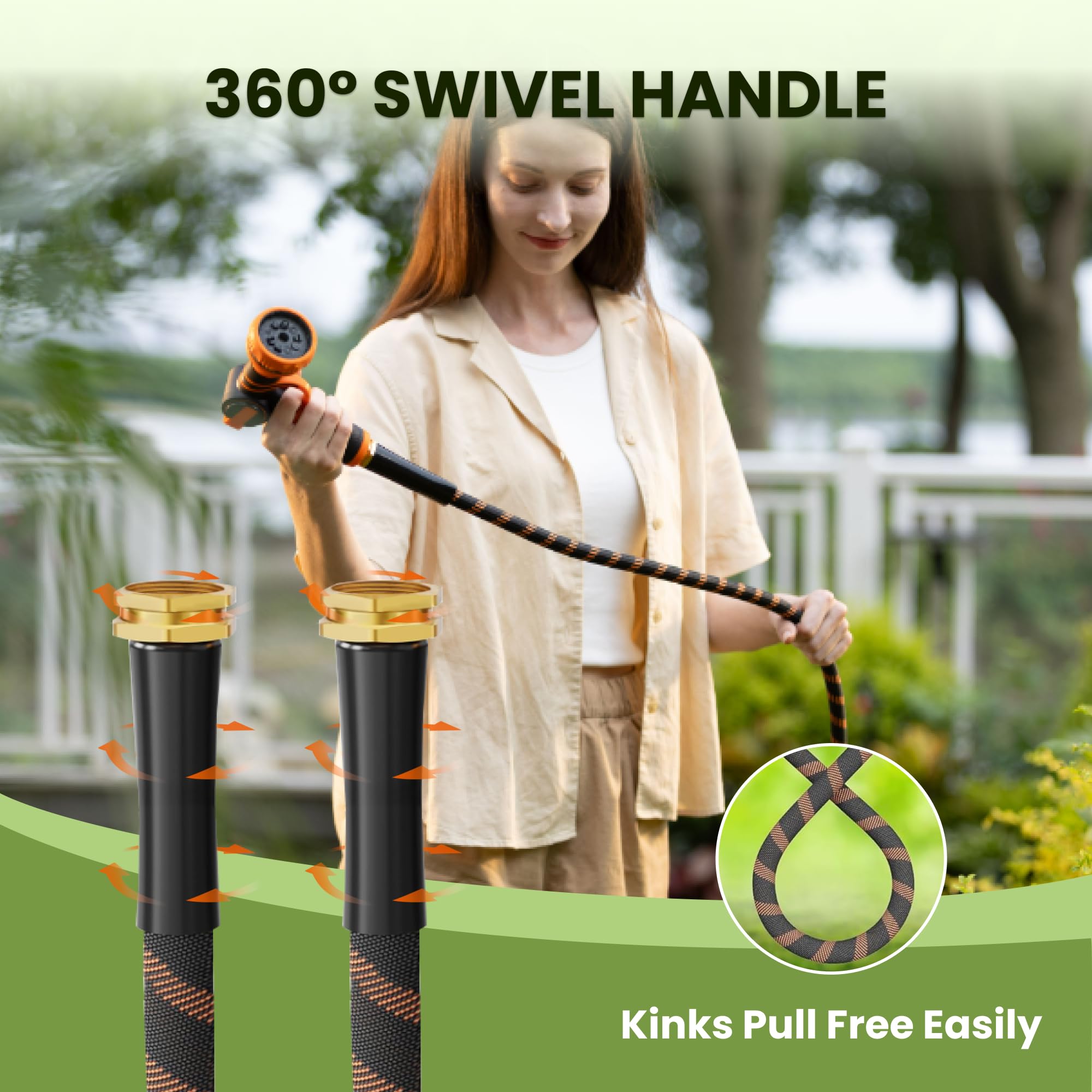 Giraffe Tools kink-free hose maintains steady water flow during yard tasks.