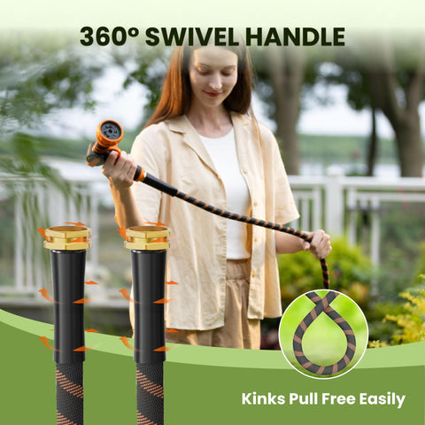 Giraffe Tools kink-free hose maintains steady water flow during yard tasks.
