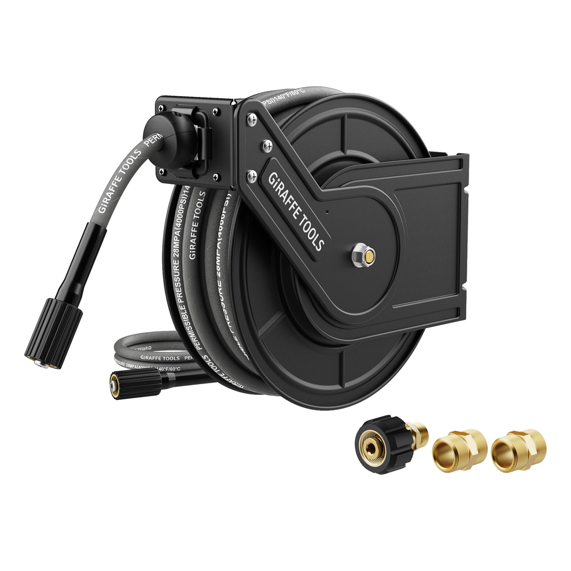 Giraffe Tools hose reel with 60ft extended hose for reach and tidier spaces