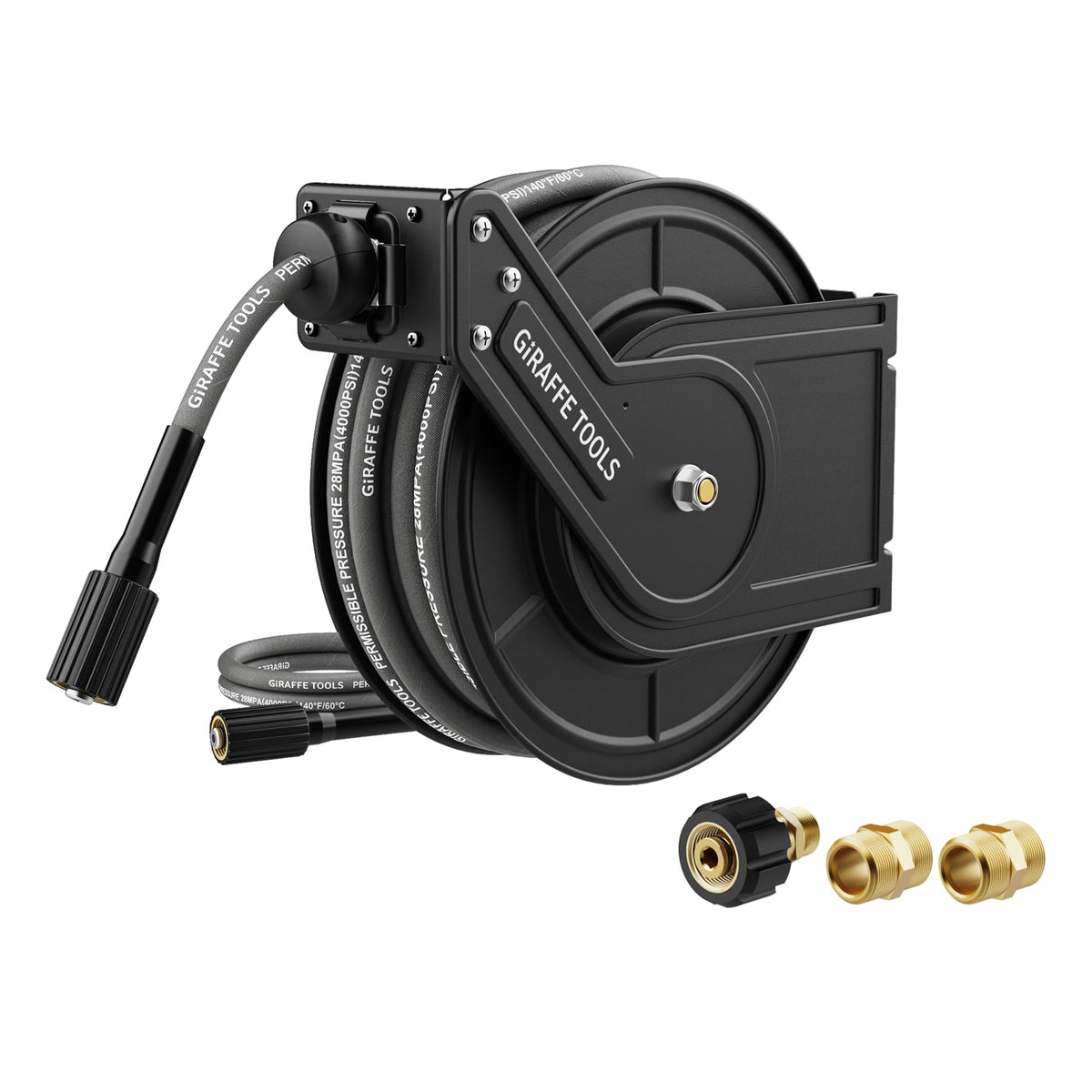 Giraffe Tools hose reel with 60ft extended hose for reach and tidier spaces