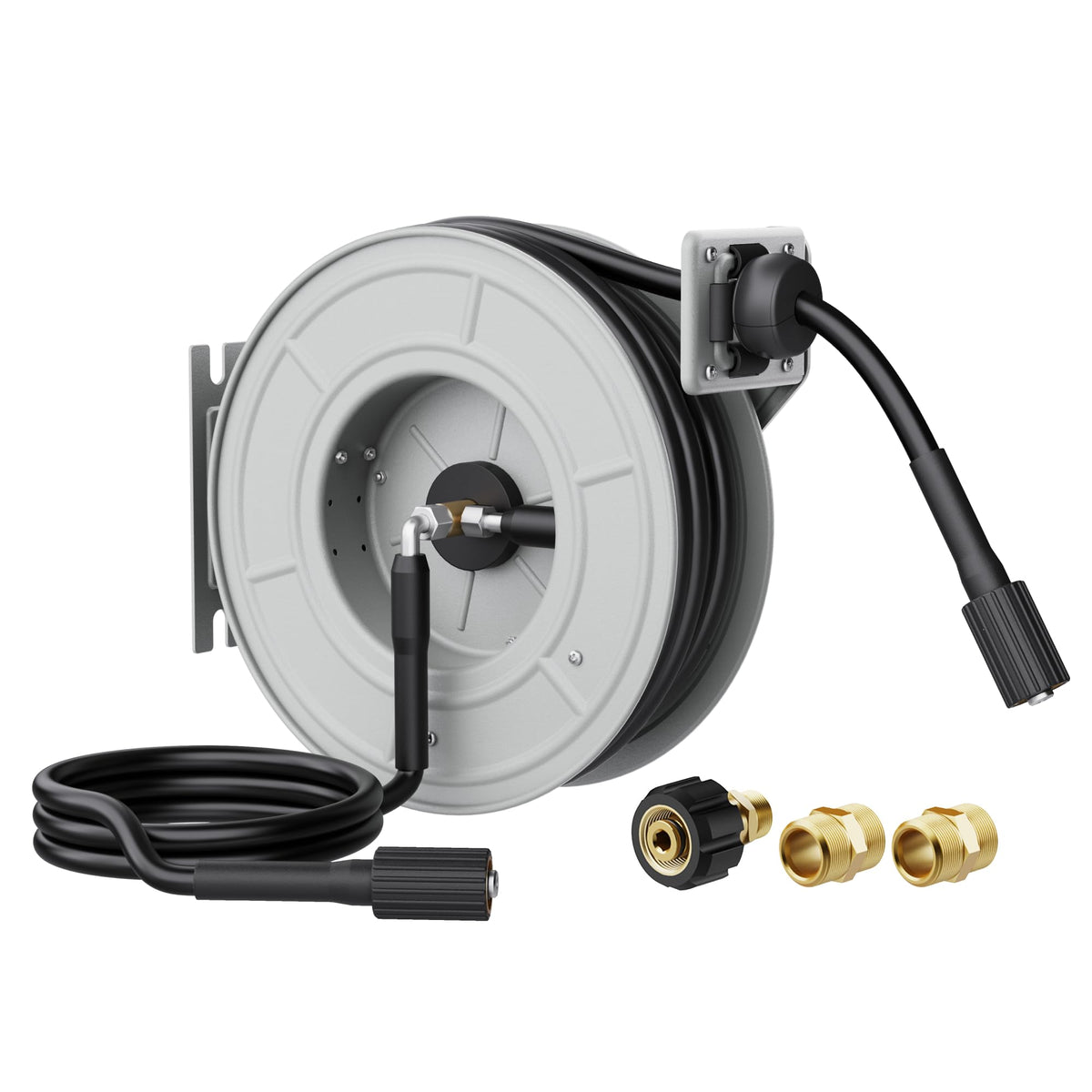 Giraffe Tools hose reel with 65ft reach for versatile cleaning tasks.