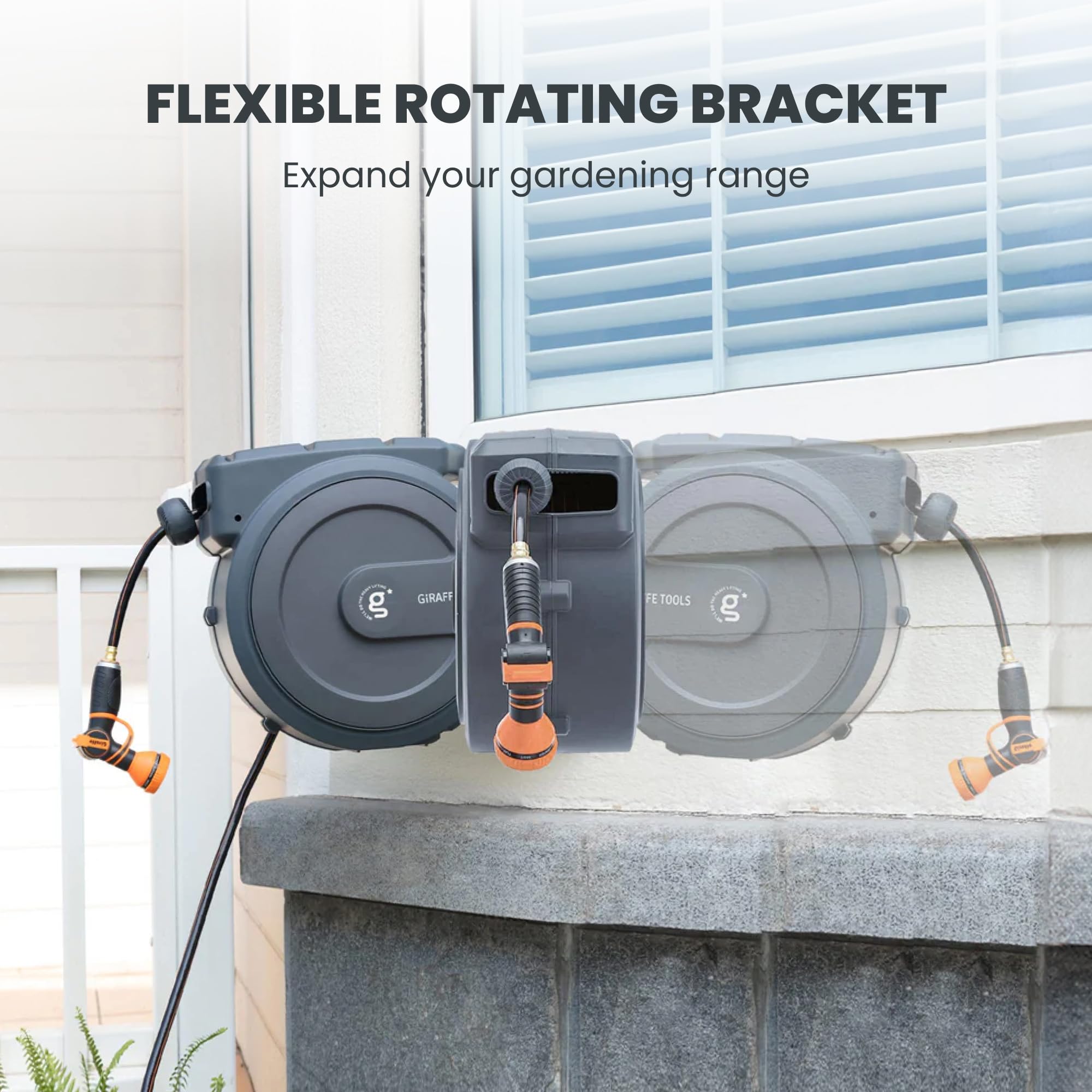 Giraffe Tools PRO 78-foot hose showing long reach for patio and yard tasks.
