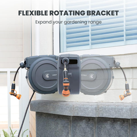 Giraffe Tools PRO 78-foot hose showing long reach for patio and yard tasks.