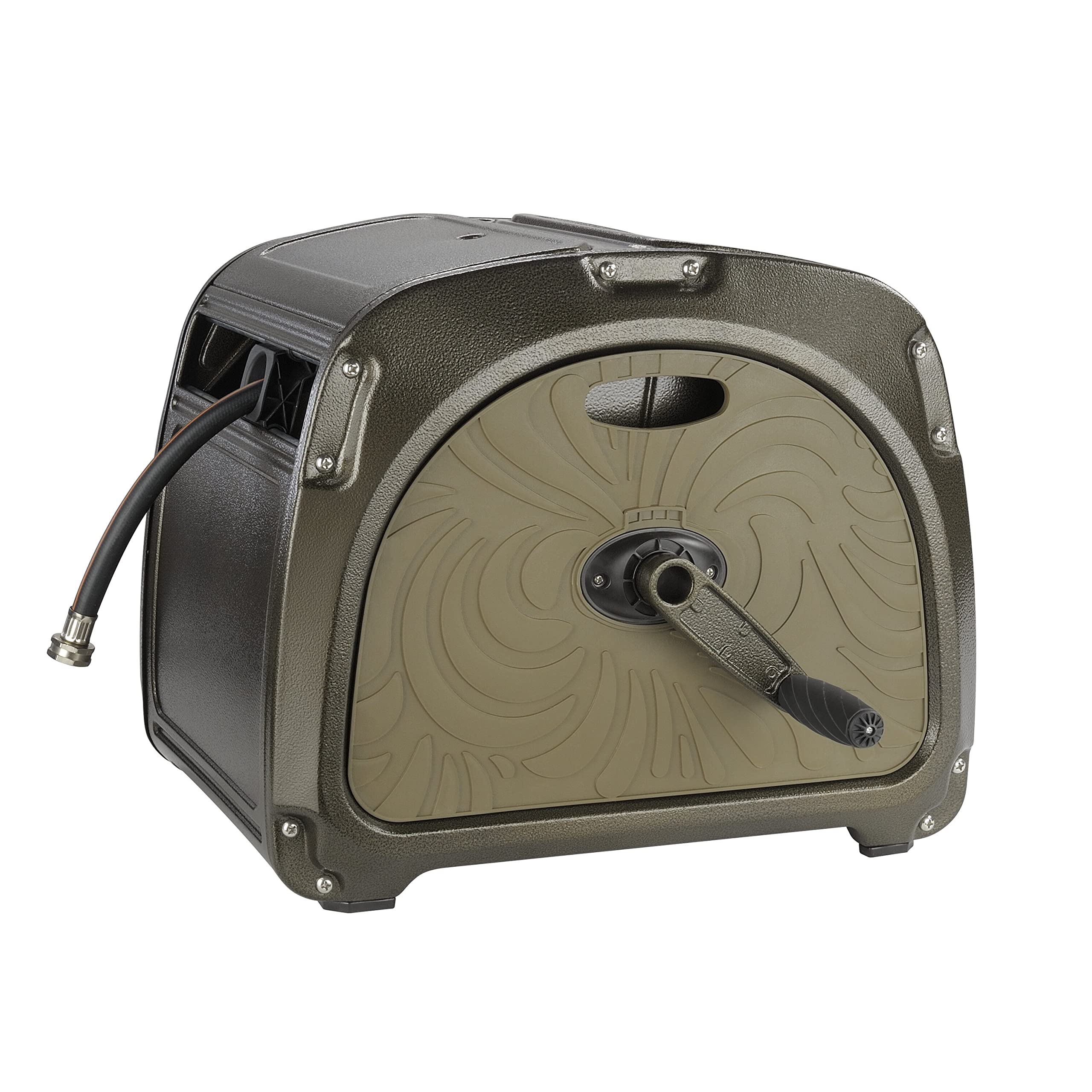 Giraffe Tools SW5-100ft hose reel with crank wind for easy storage.