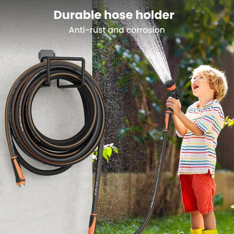 Giraffe Tools swivel hose shown reducing tangles during yard work.