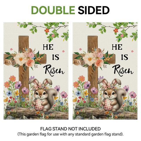 Girlly Easter flag burlap texture detail emphasizes rugged outdoor readiness.
