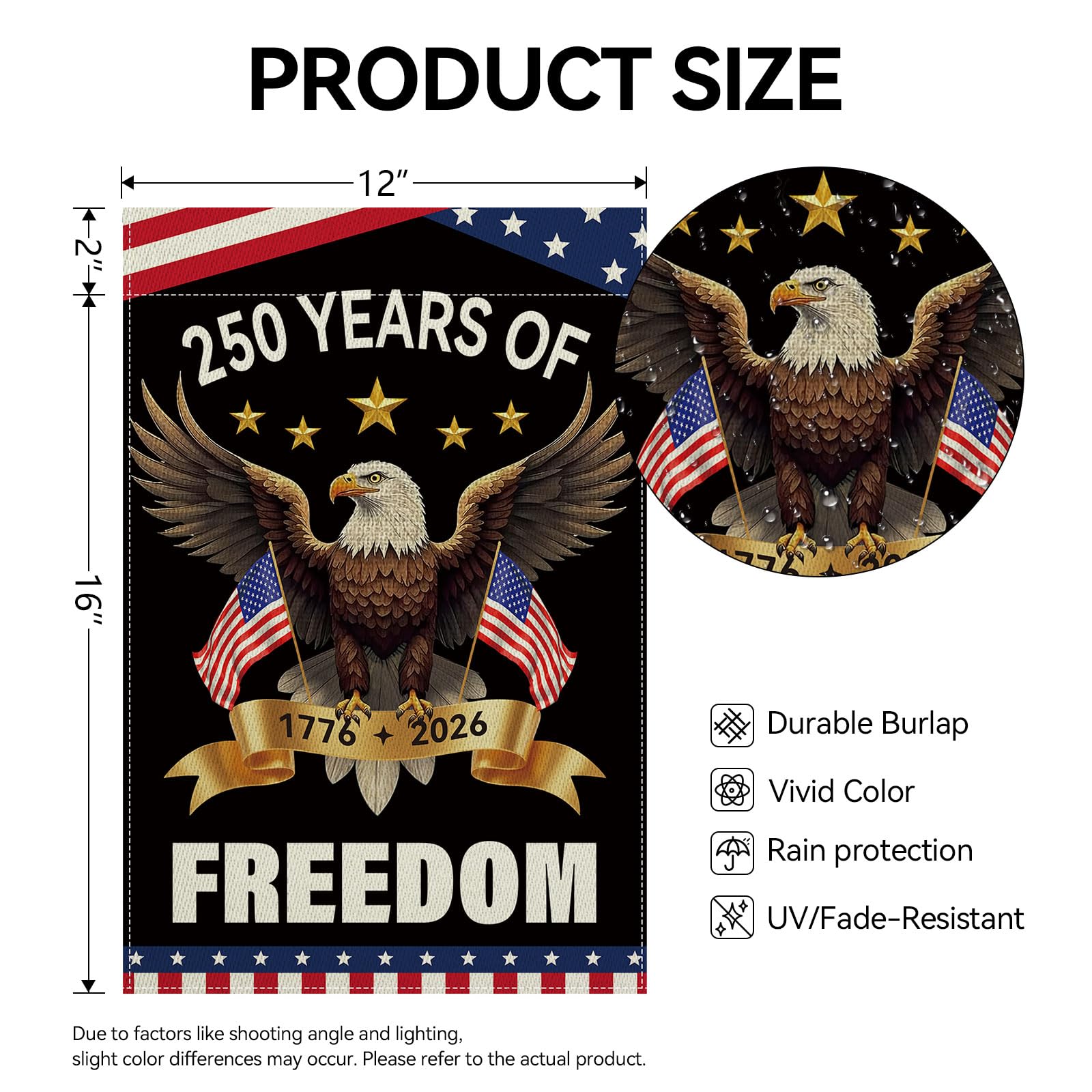 Girlly patriotic garden flag double-sided design enhances visibility from both sides.