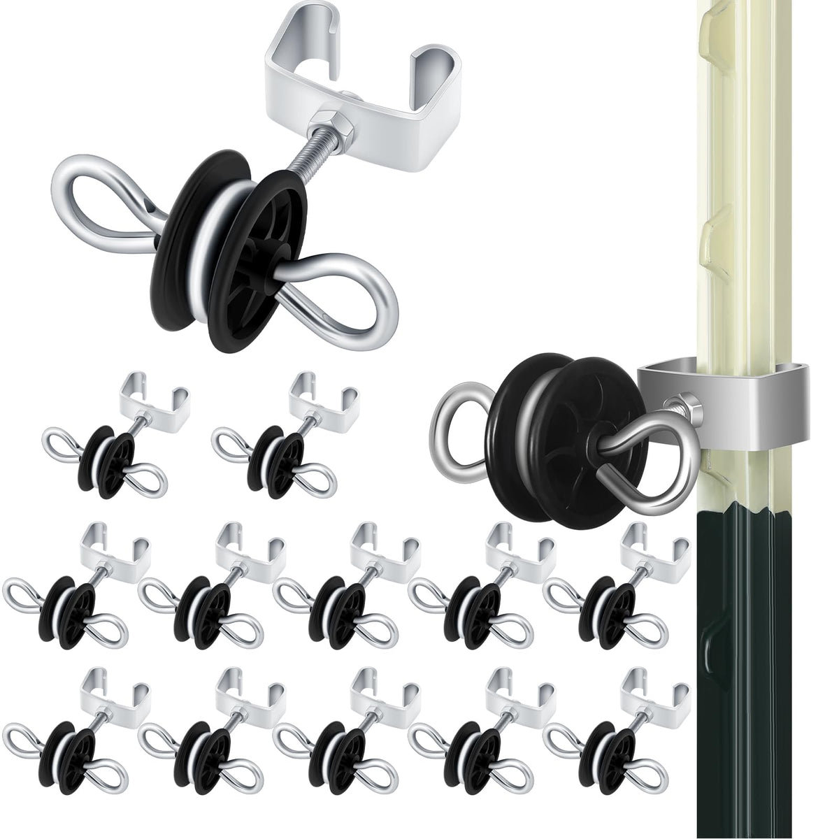 Gisafai 12-piece electric fence gate handles with T-post anchors for sturdy fencing.