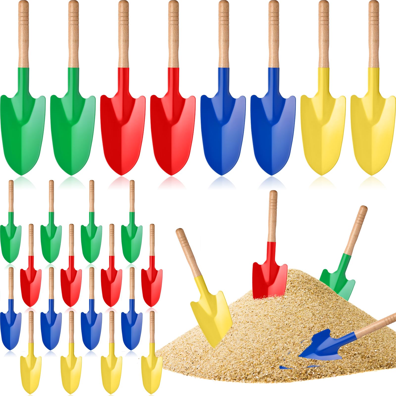 Gisafai 24-pack kids garden shovels with wooden handles for outdoor play.