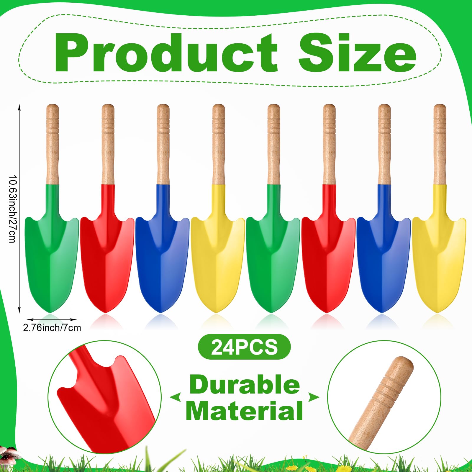 Gisafai colorful metal shovels for kids' sand and soil activities.
