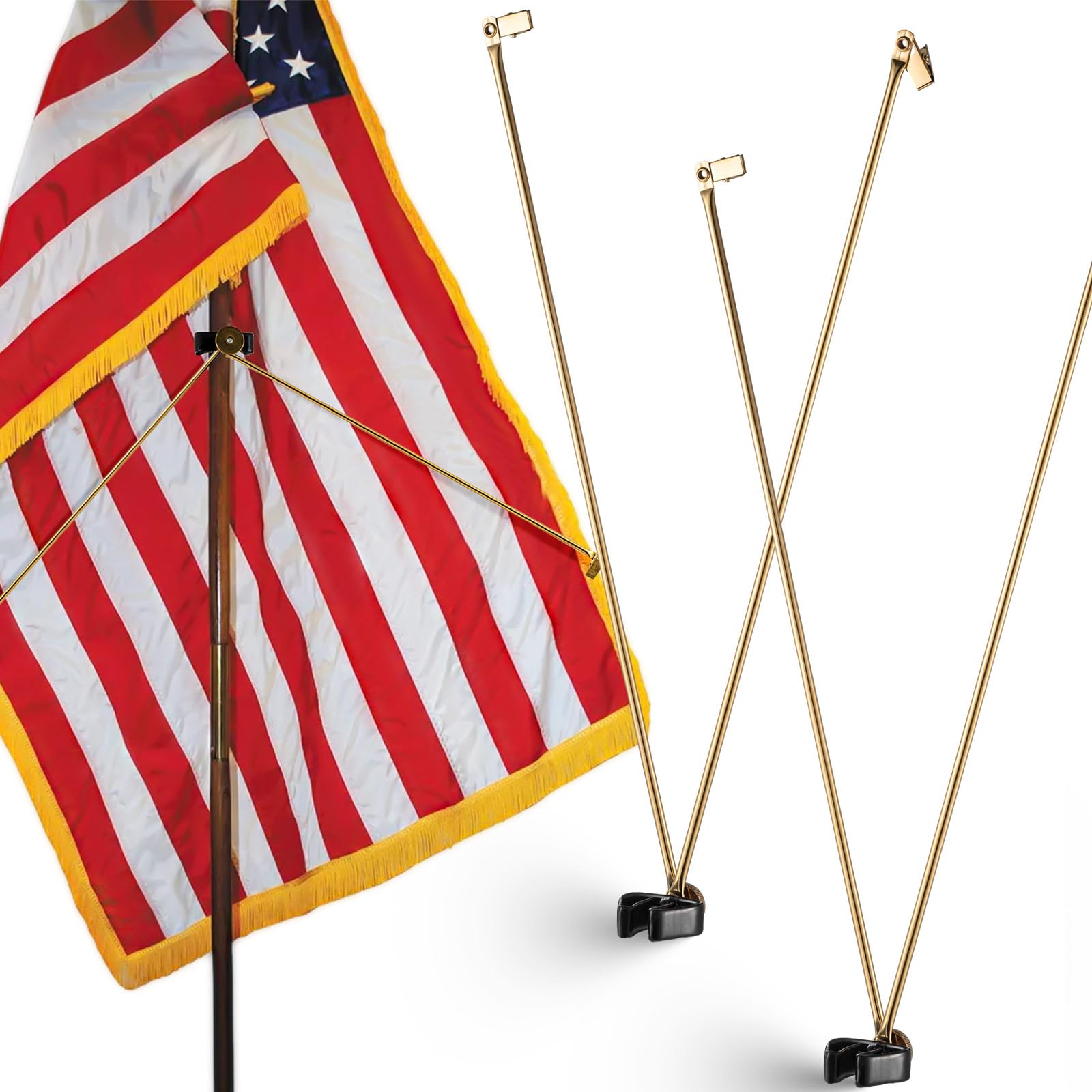 Gisafai gold flag spreader with center clip for crisp indoor flag displays.
