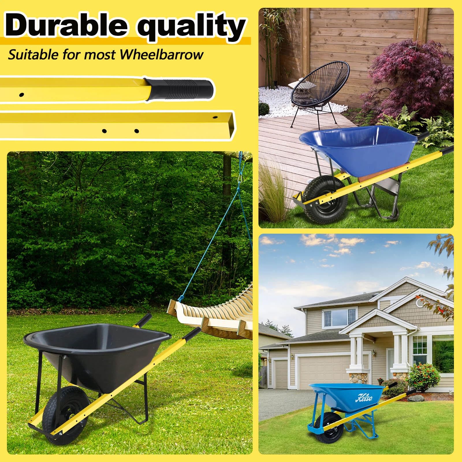 Gisafai heavy-duty replacement handles fit most wheelbarrows for long lasting use.