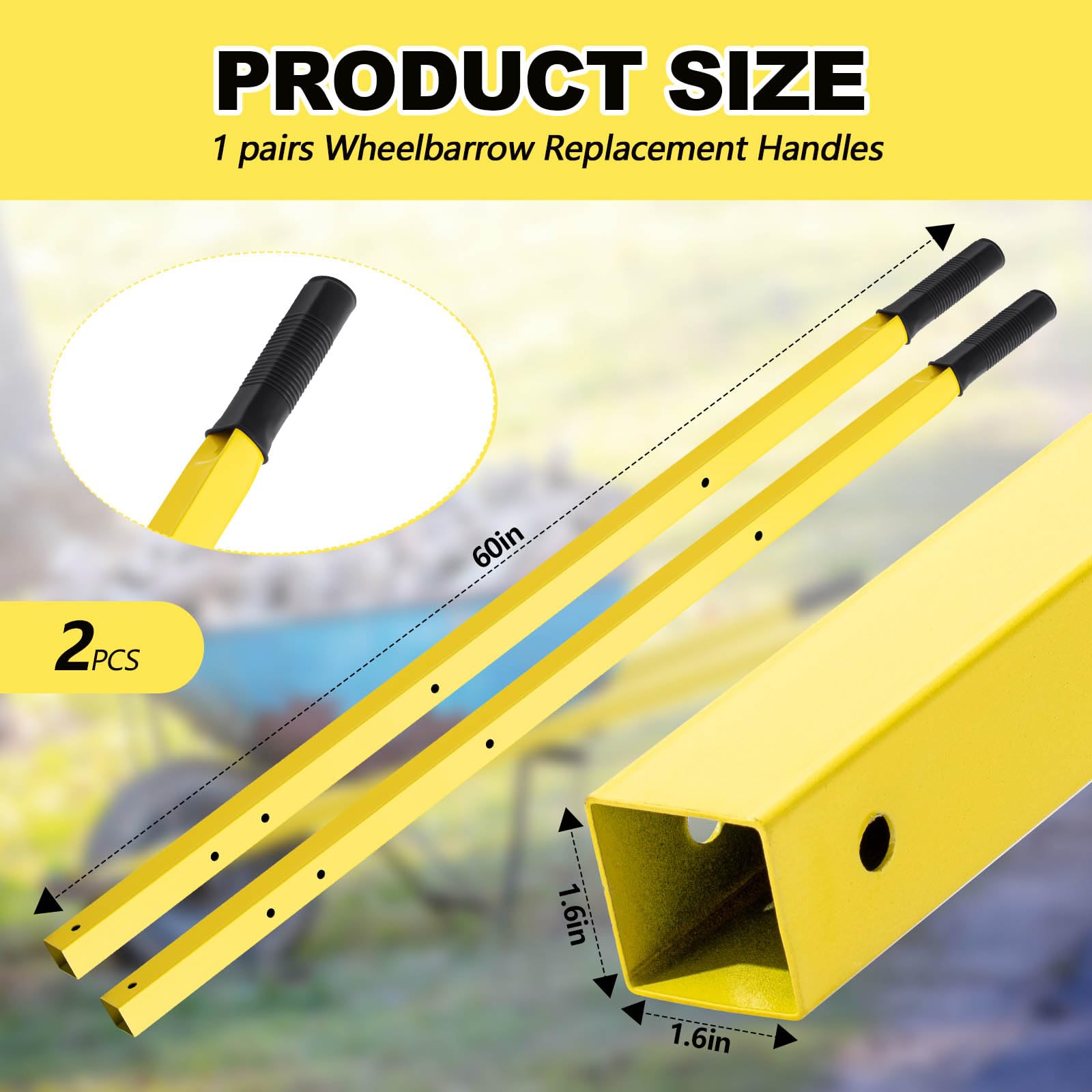 Gisafai metal yellow wheelbarrow handles designed for durable gardening tasks.