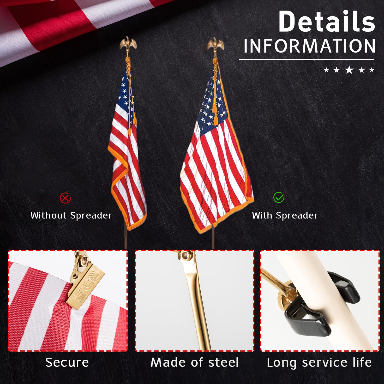 Gisafai steel with vinyl coating ensures durability and a polished gold finish.