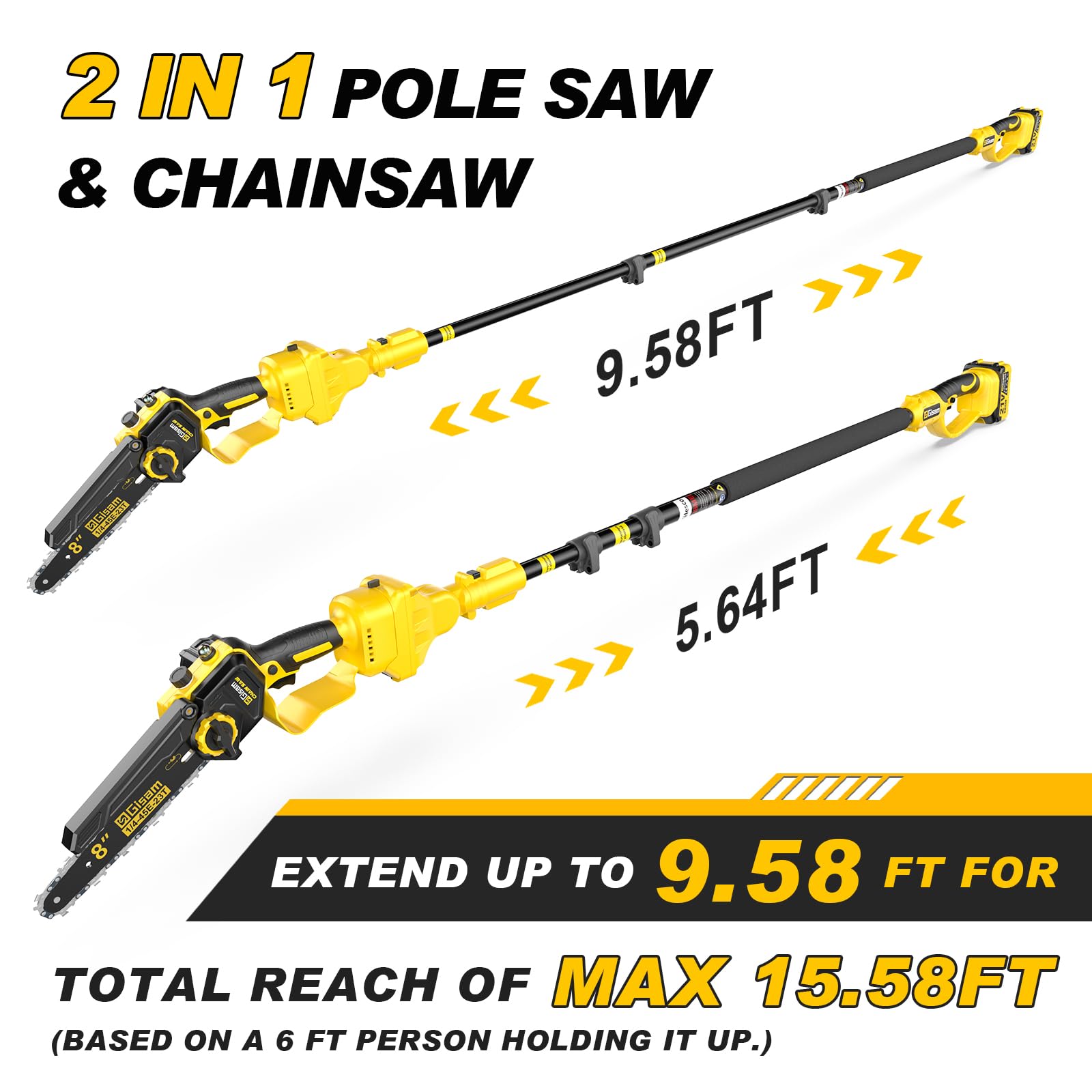 Gisam 2-in-1 pole saw with 180-degree head enables flexible angles for tight spots