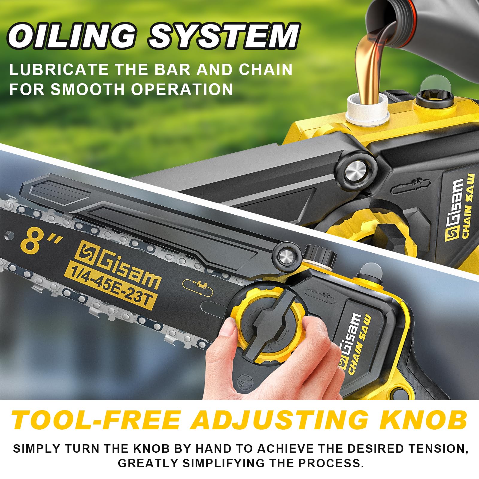 Gisam 2-in-1 pole saw dual battery setup extends outdoor runtime