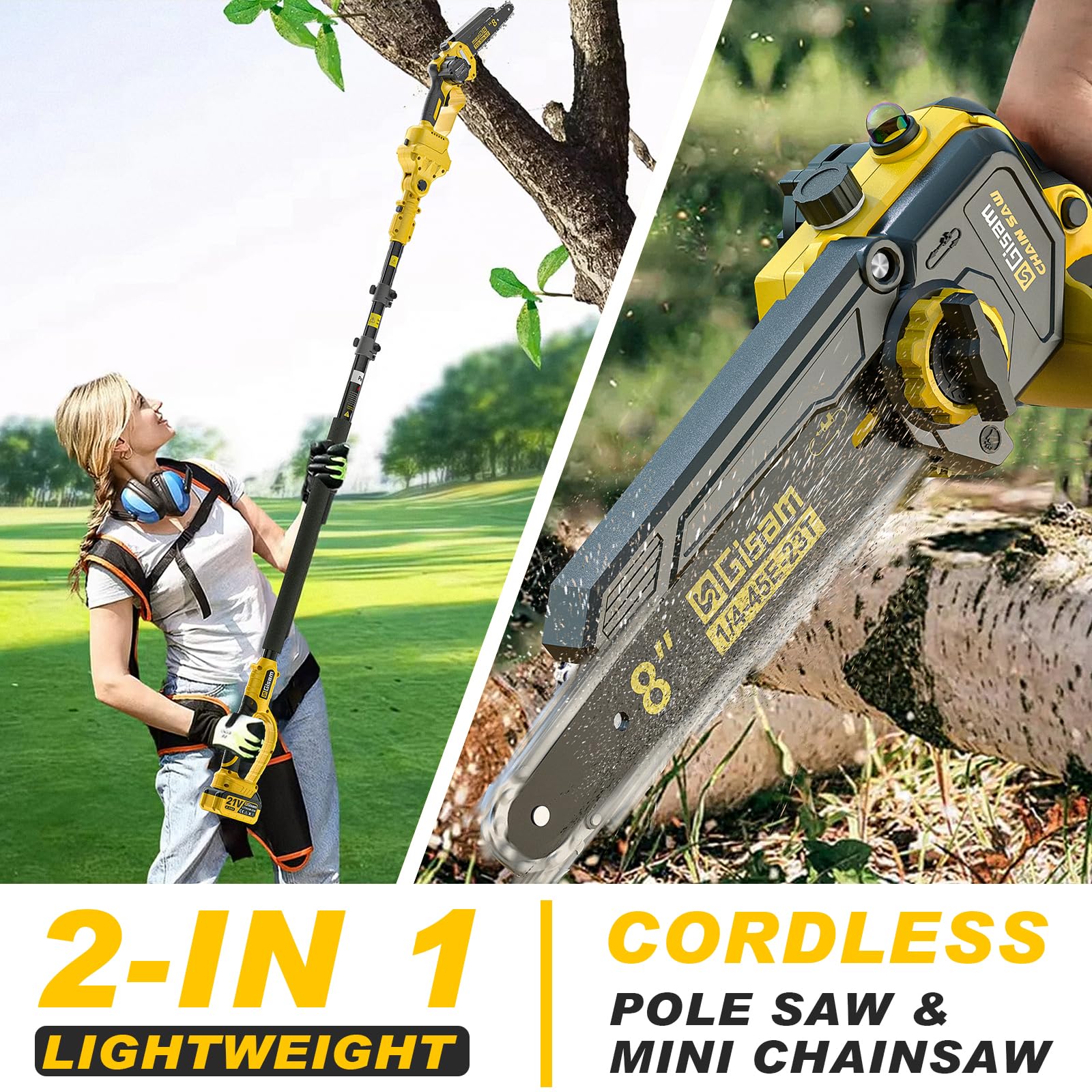 Gisam 2-in-1 pole saw ergonomic handle aids extended pruning sessions