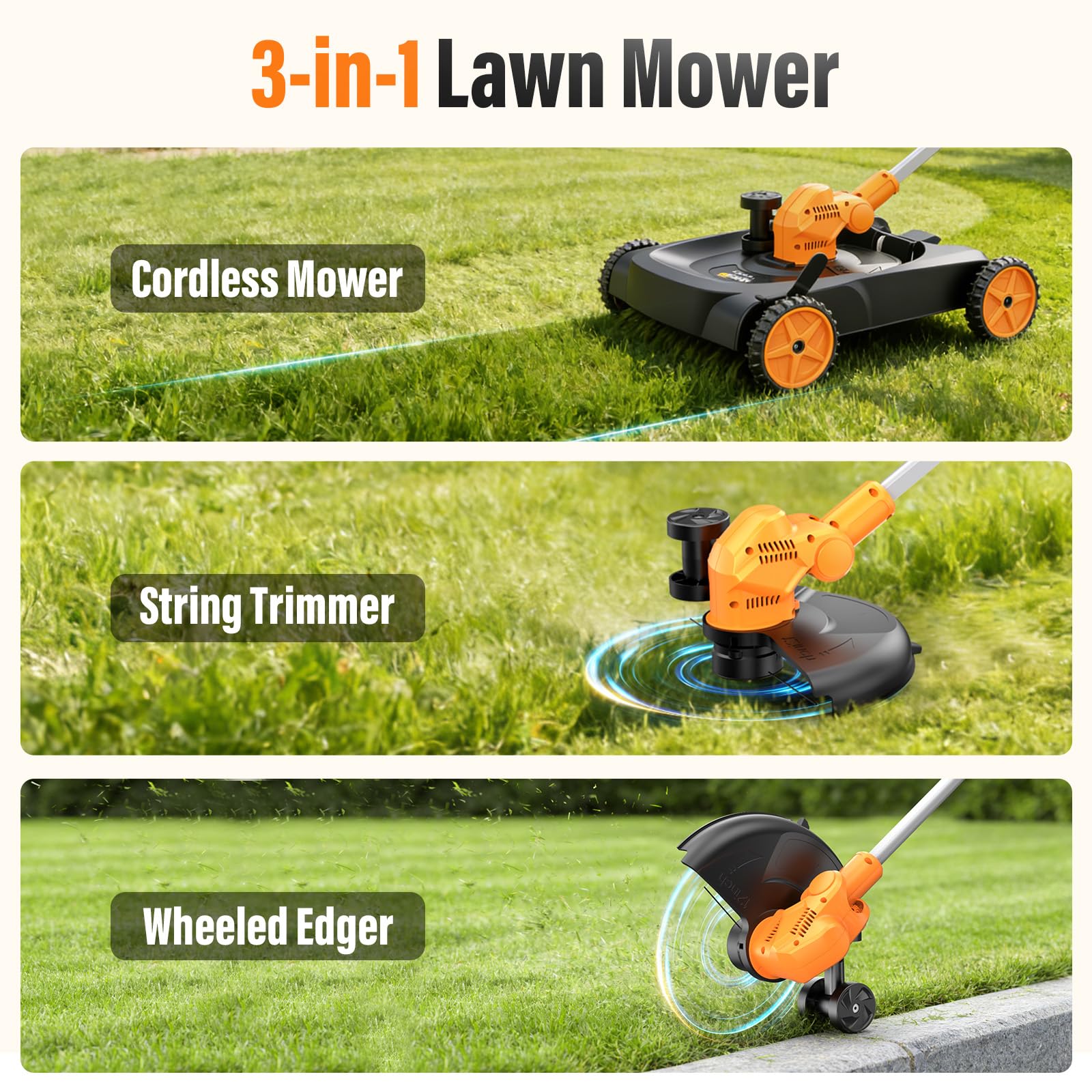Gisam included two 4.0Ah batteries and blades for the full yard kit