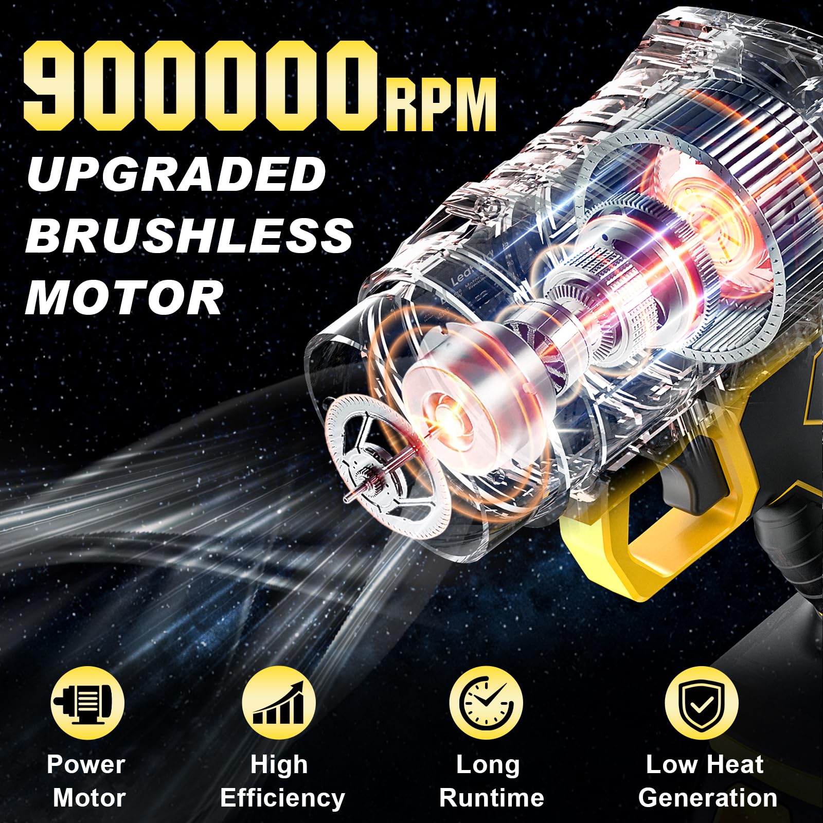 Gisam brushless motor 900000rpm for sustained power and less maintenance.