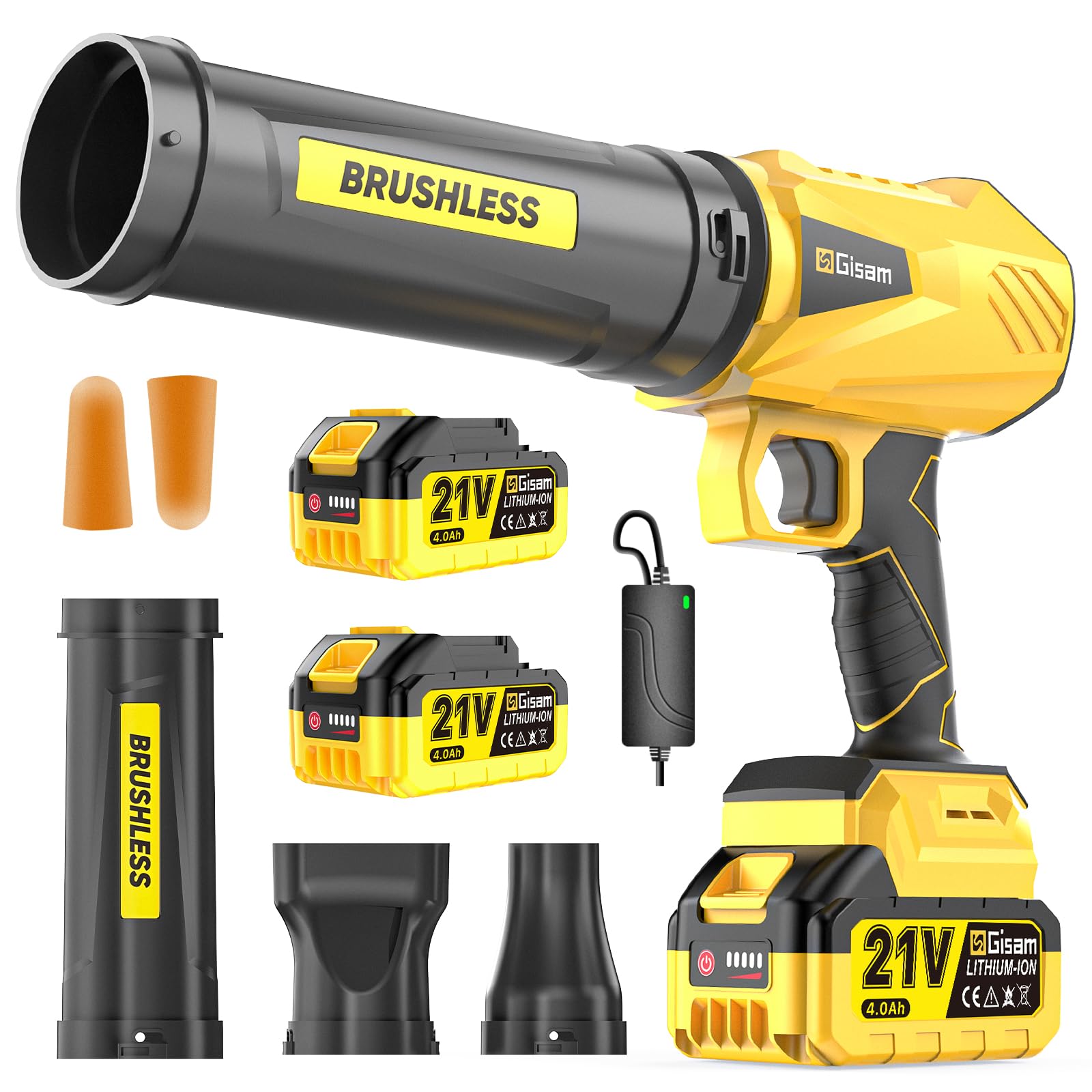 Gisam cordless handheld blower wind speed 224mph for quick leaf clearing.