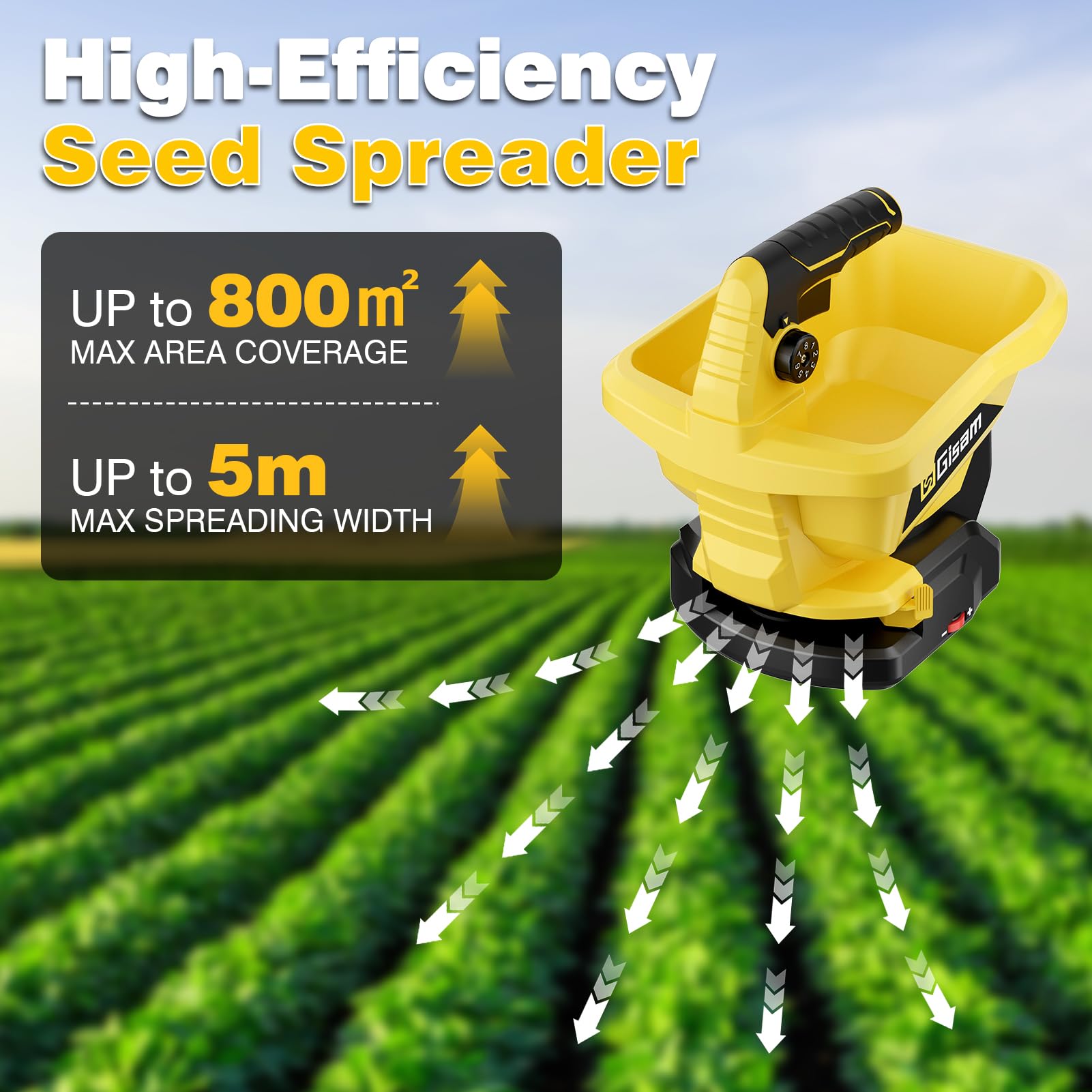 Gisam Handheld Spreader angle control ensures uniform coverage on slopes.