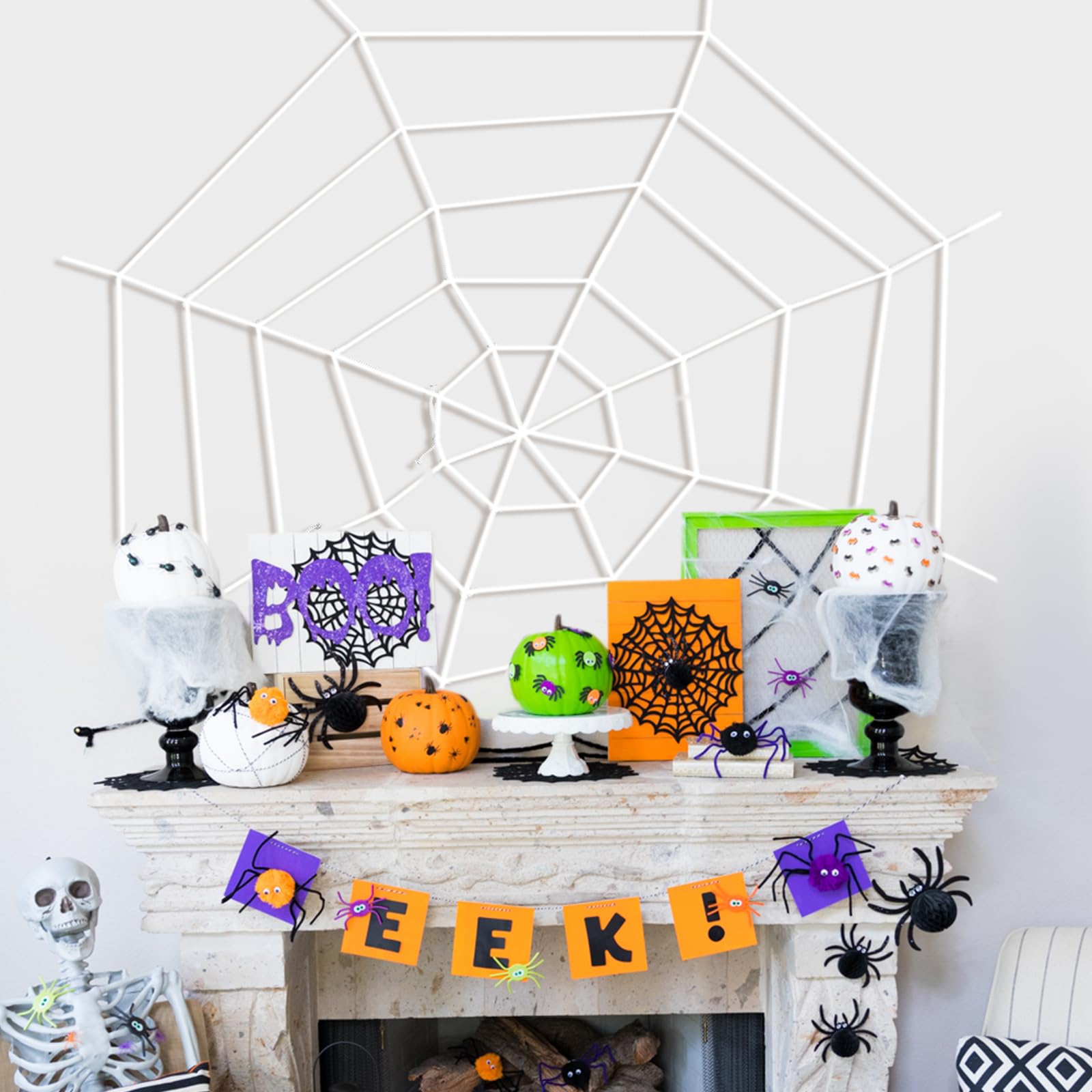 Gistome trick-or-treat spider web boosts party atmosphere.