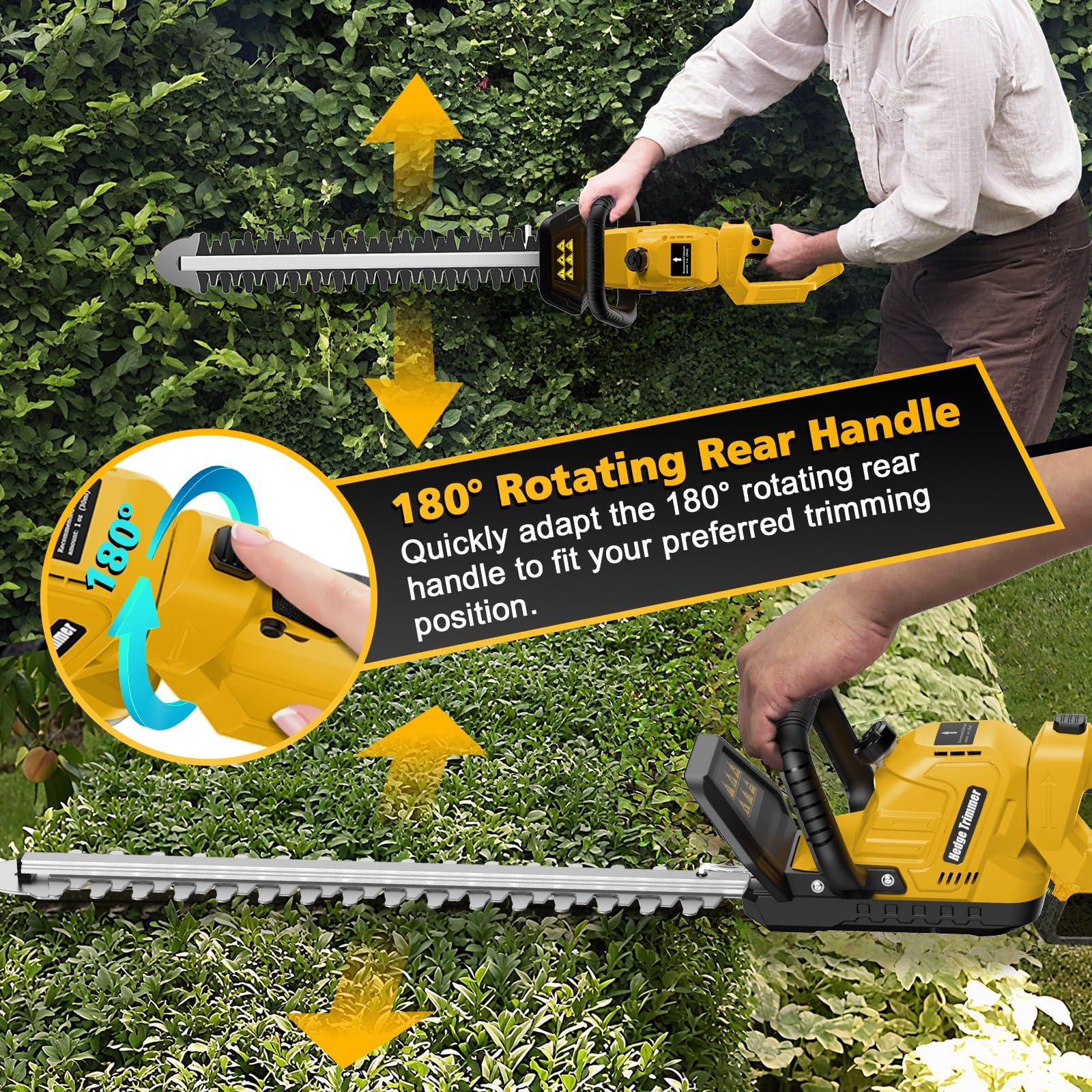 Givilo 180-degree rotating handle enables horizontal and vertical trimming.