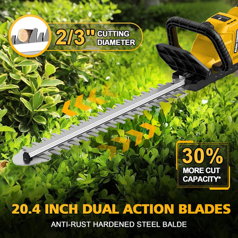 Givilo 20.4-inch dual-action blades extend reach for larger hedges.