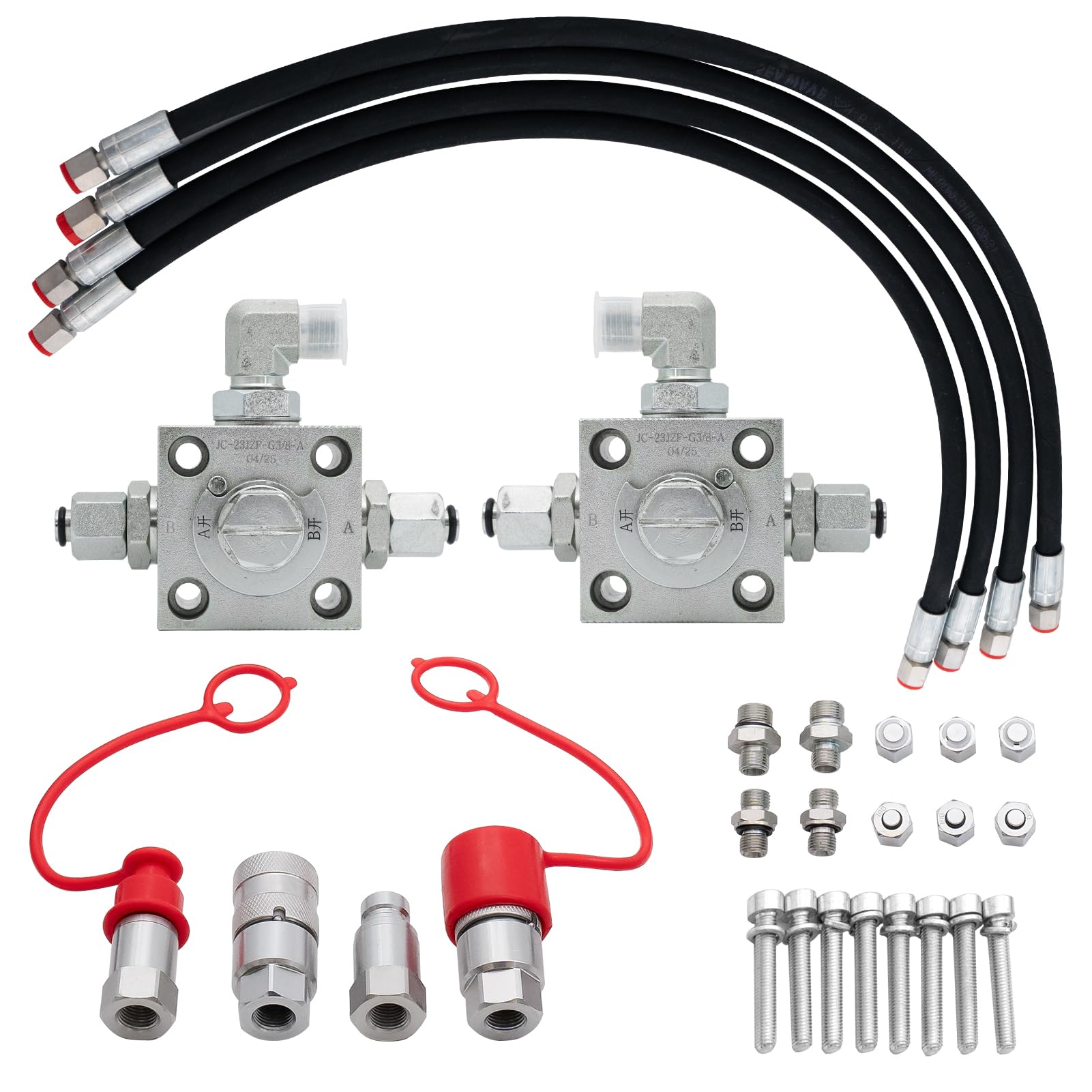 GIYI 2-pack three-way diverter valves on compact excavator setup for versatile flow control
