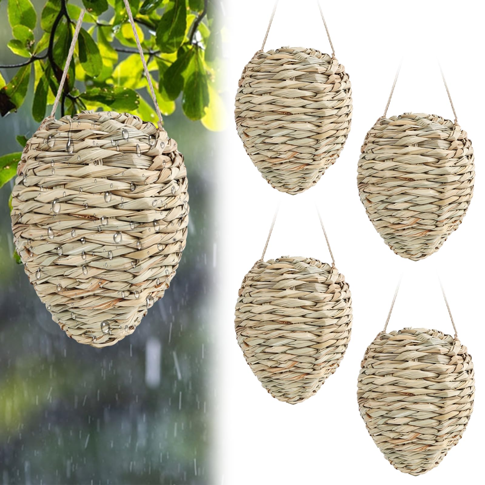 GJL 4-pack fake wasp nest decoy hanging to deter wasps.