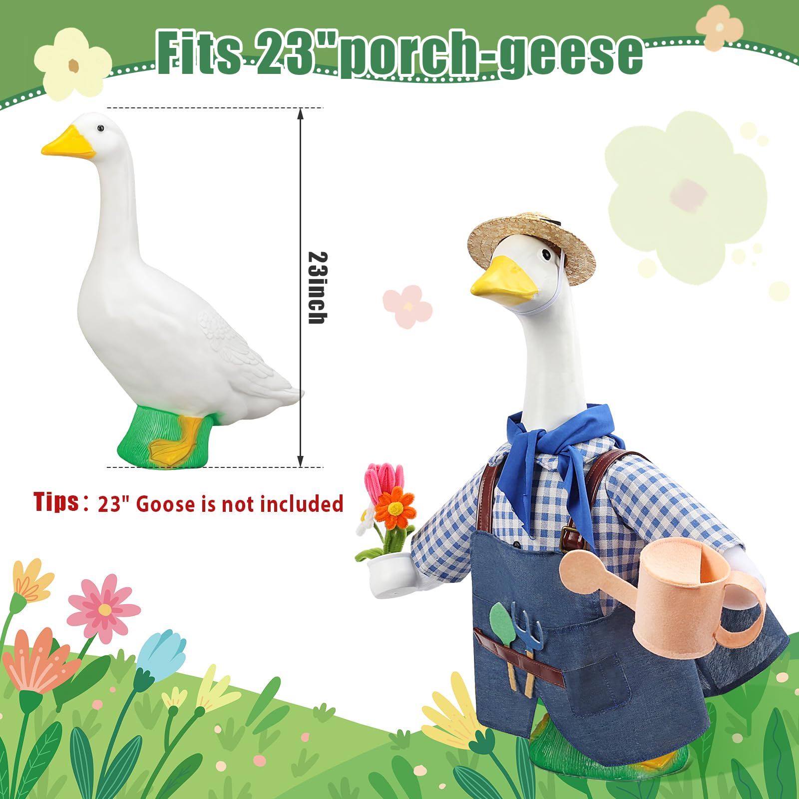 GJL Gardener porch goose outfit hat secures with elastic for a comfy fit