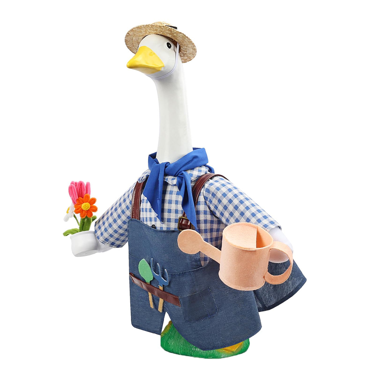 GJL Gardener porch goose outfit top adds bright, easy-to-dress appeal to your garden statue
