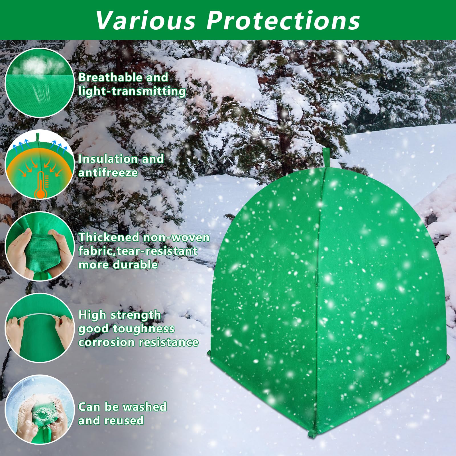 GJL winter plant cover with ground stakes secures plants in windy weather.