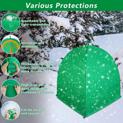 GJL winter plant cover with ground stakes secures plants in windy weather.
