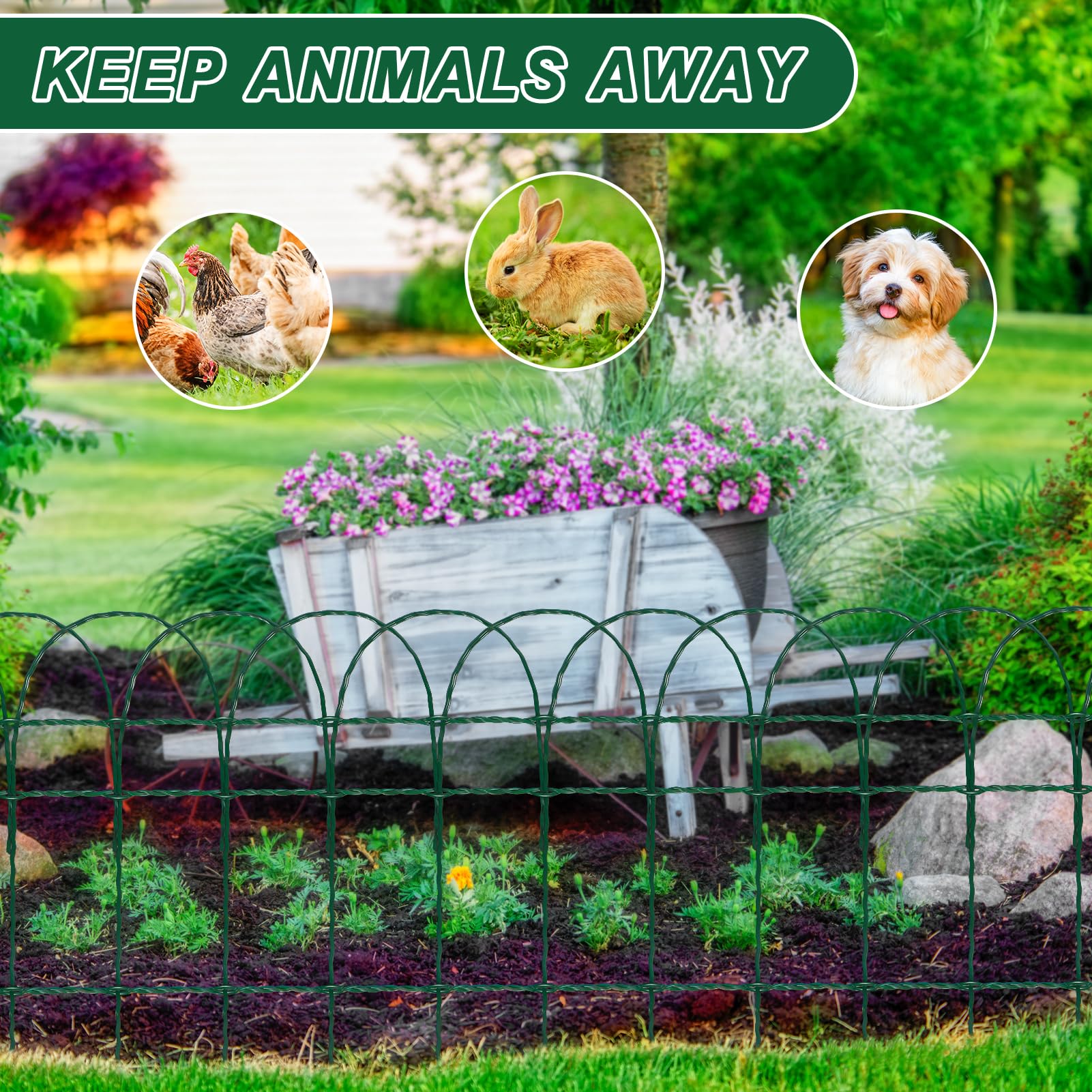 GJQ easy-install garden fence lets you press legs into soil without tools.