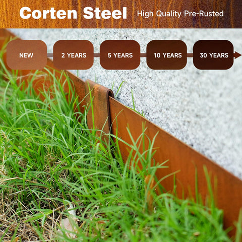 GJWCVL Corten steel border defines garden beds and prevents grass spreading.