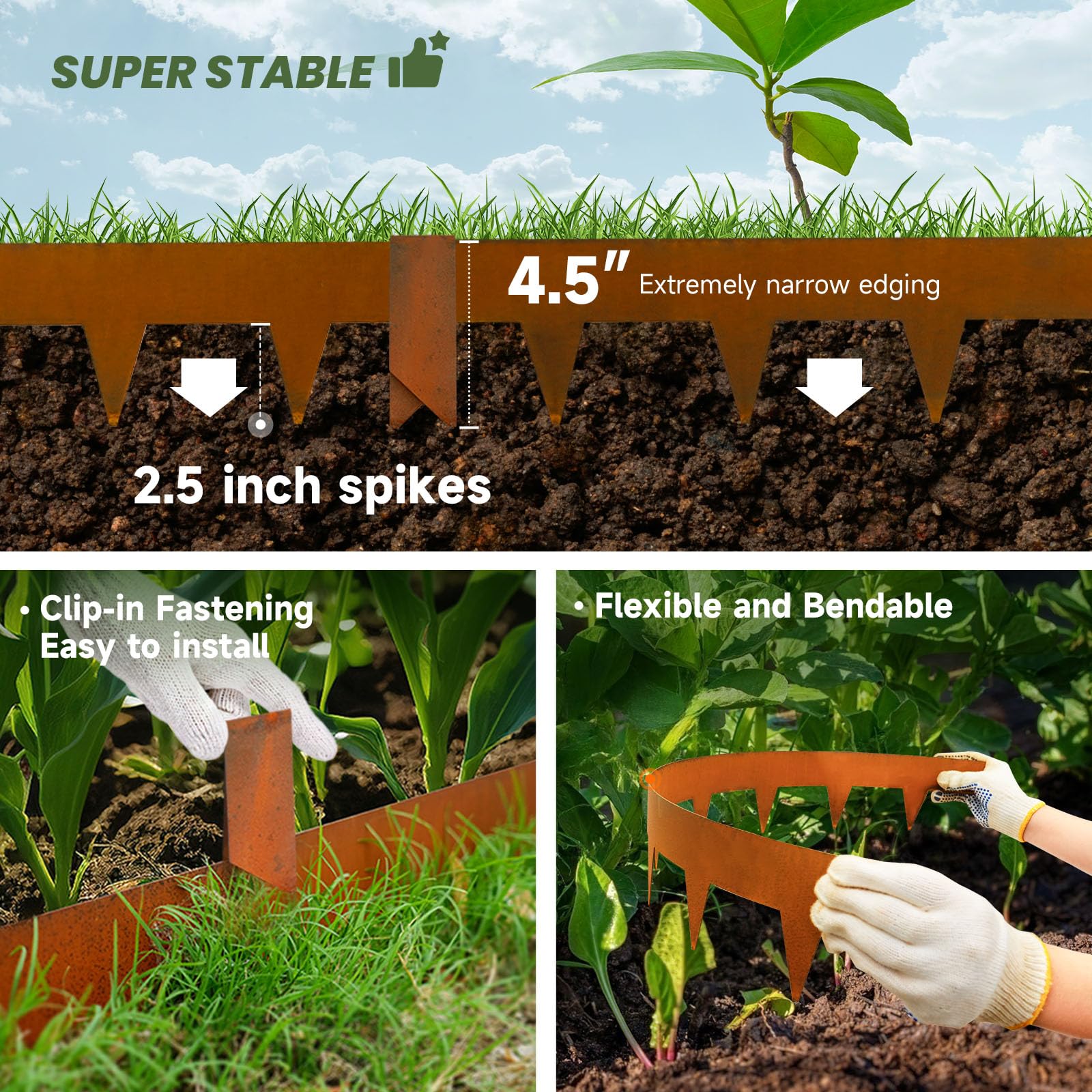 GJWCVL Landscape edging installation clip system demonstrated for secure, no-dig setup.