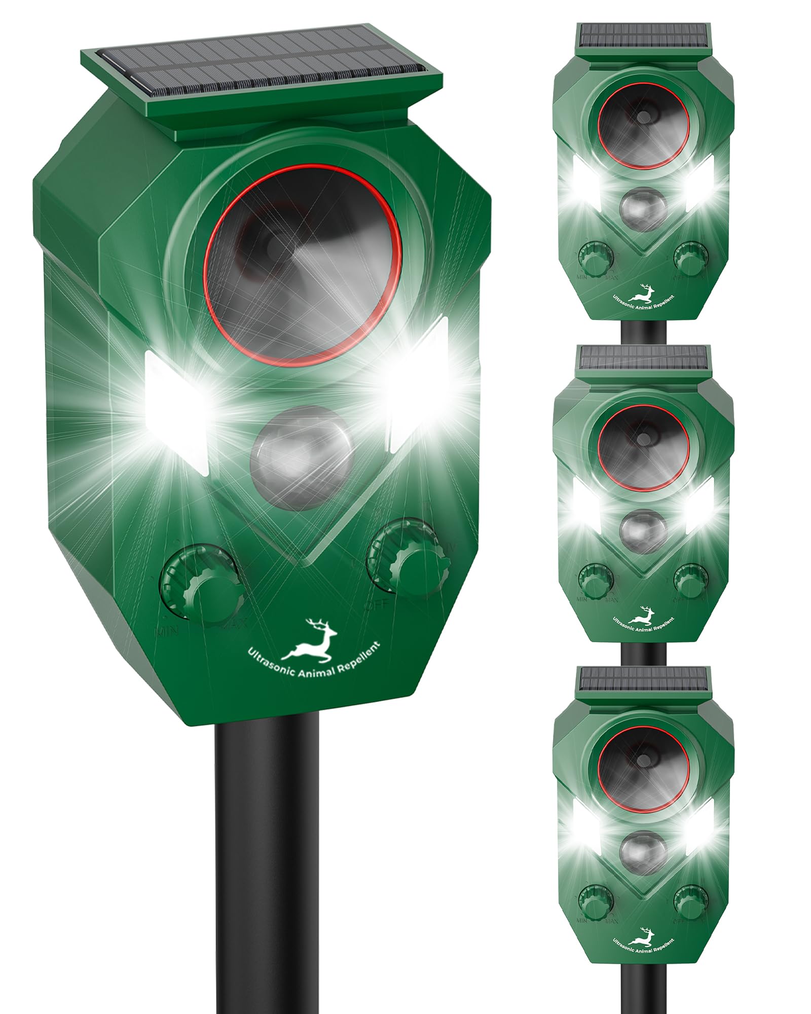 G-Jyuncyou solar deer deterrent front view with motion sensor and strobe