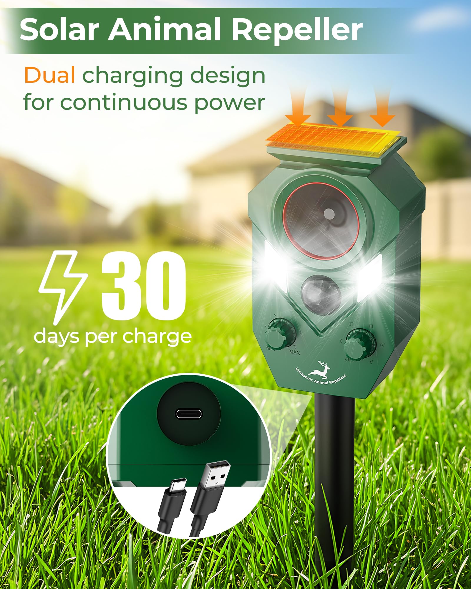 G-Jyuncyou solar deer deterrent side view highlighting design