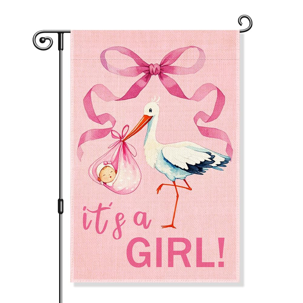 Gkodw It's a Girl flag with birth announcement for outdoor display, great for yard celebrations.