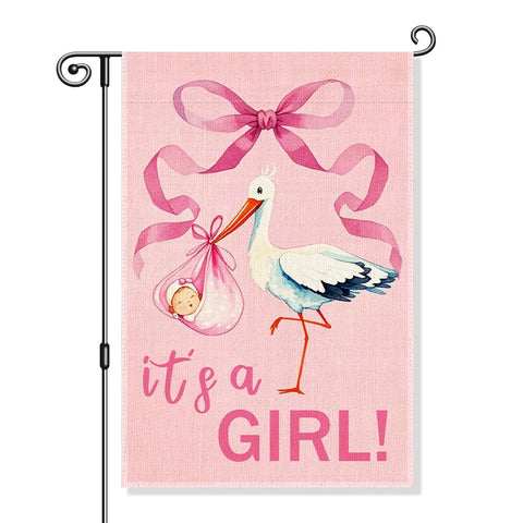 Gkodw It's a Girl flag with birth announcement for outdoor display, great for yard celebrations.