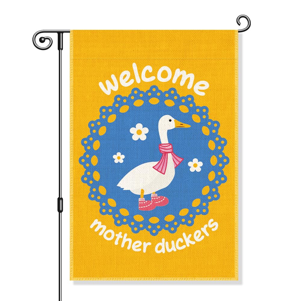 Gkodw Welcome Mother Duckers flag front view, perfect porch welcome for guests