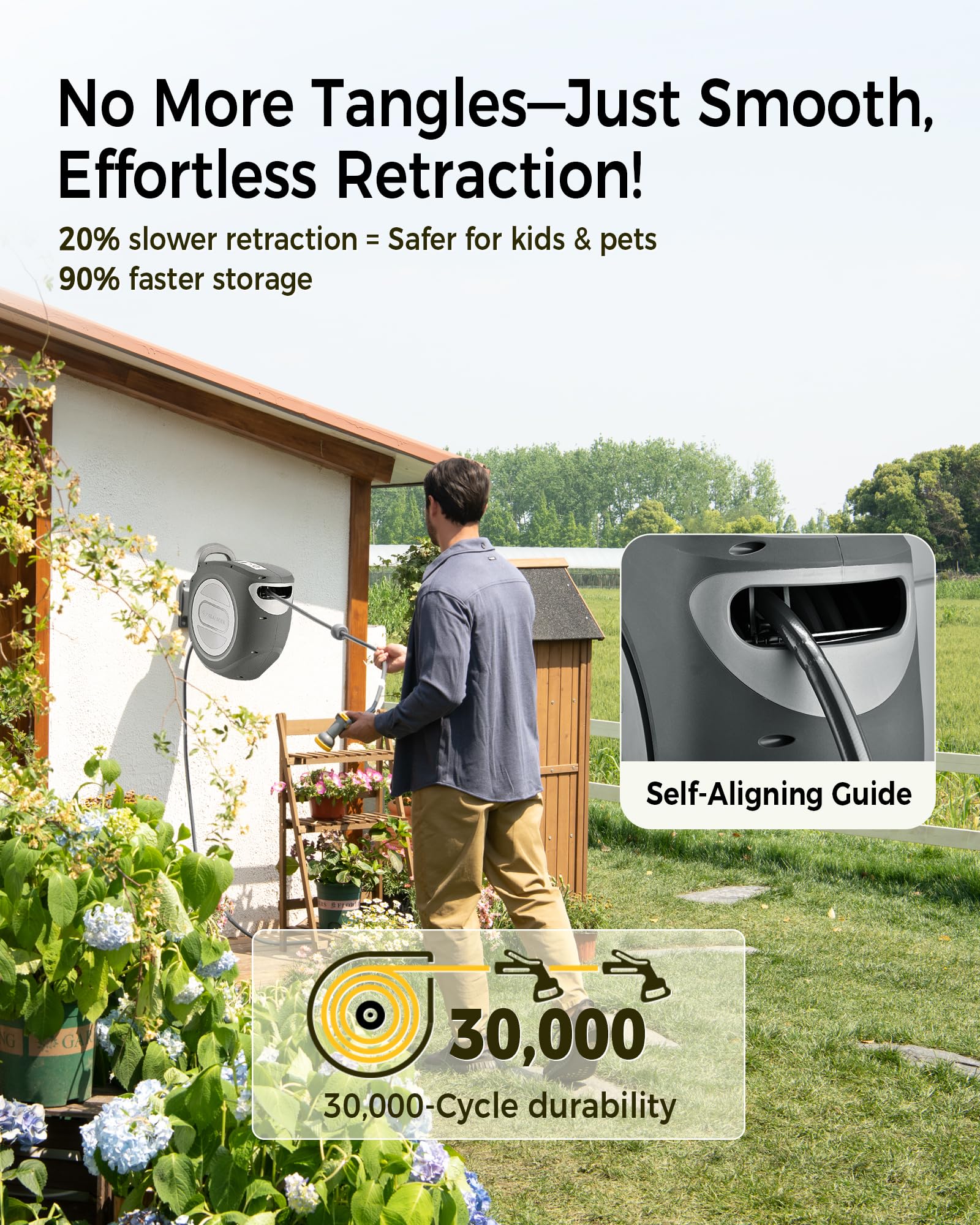 GLAHODEN auto-rewind system delivers smooth storage.