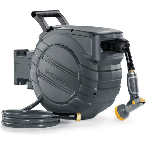 GLAHODEN hose reel wall mount front view highlights compact design for easy garden access