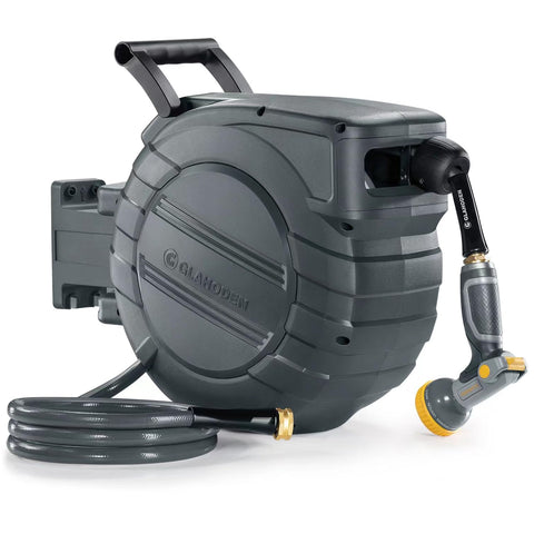 GLAHODEN retractable hose reel 100ft assembly for easy setup and tidy watering tasks.